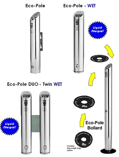 Eco-Pole Ashtrays range includes Wall/Post & Freestanding/Bollard Ashtrays
