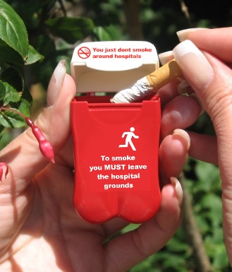 More hospitals every week are going Smoke Free
the right way with No BuTTs Personal Ashtrays