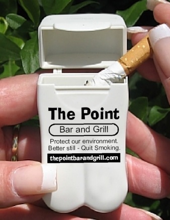 The Point's Pocket Ashtray from No BuTTs also encourages their customers to quit smoking.  Brilliant!