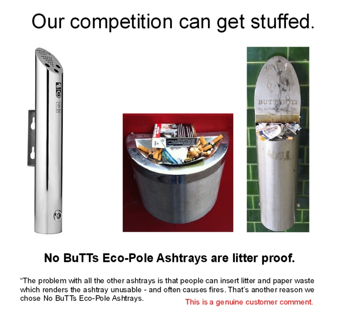 Eco-Pole Ashtrays have 'butts only' entry points that prevents litter insertion